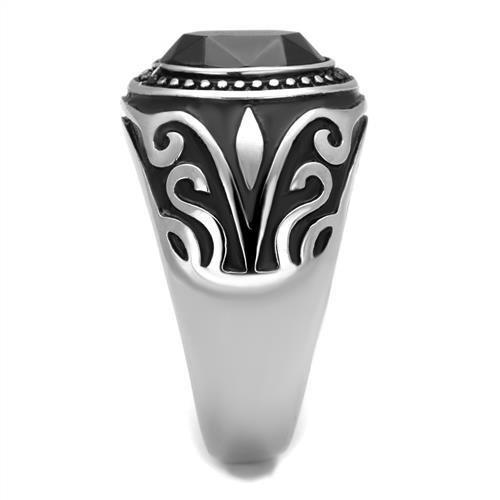 TK2231 - High polished (no plating) Stainless Steel Ring with Top Grade Crystal in Jet-3