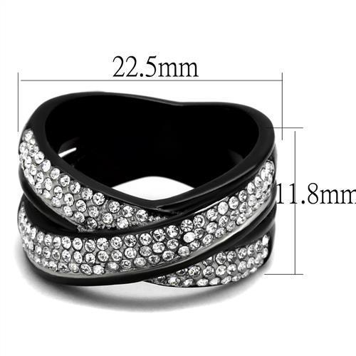 TK2278 - Two-Tone IP Black (Ion Plating) Stainless Steel Ring with Top Grade Crystal in Clear-1