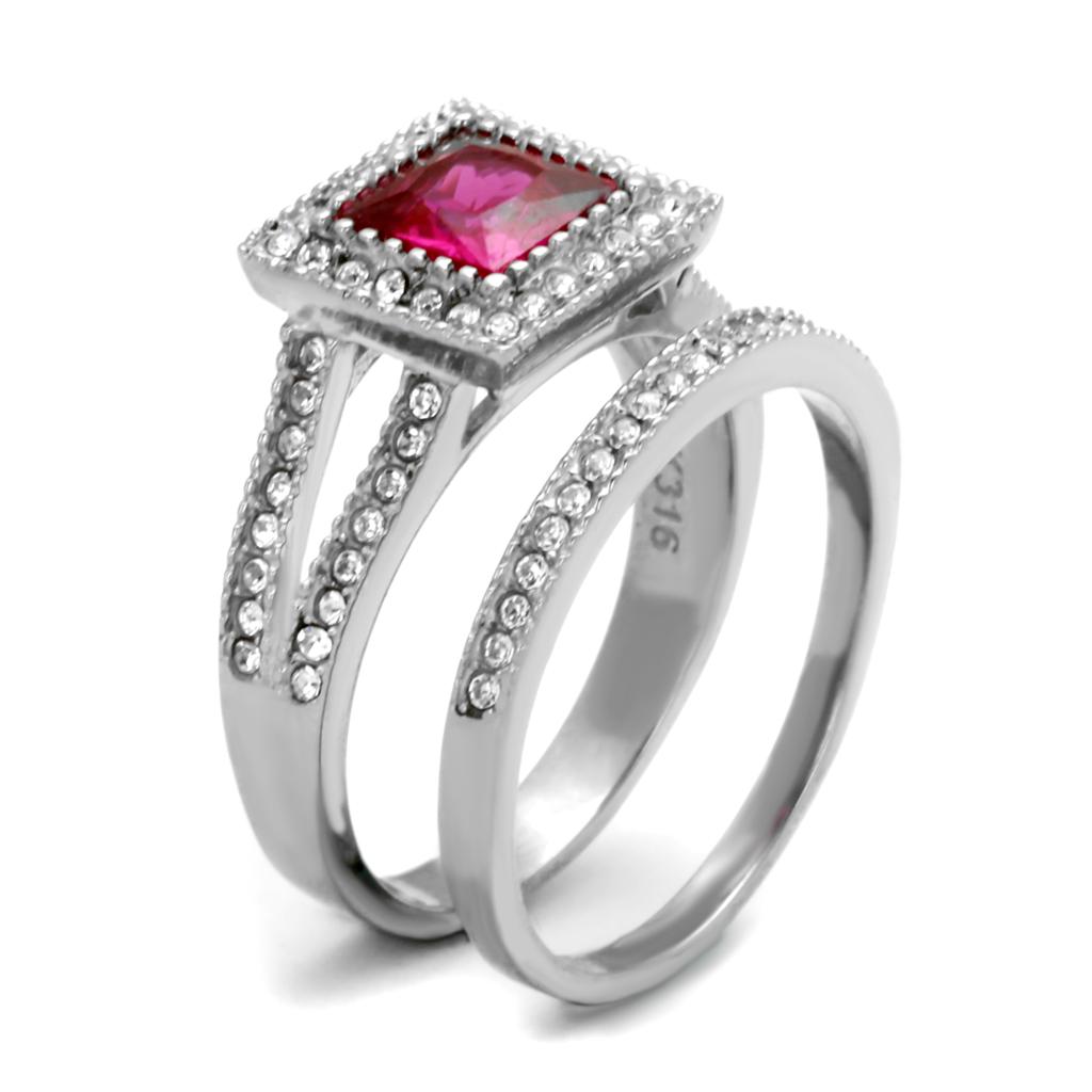 TK2293 - High polished (no plating) Stainless Steel Ring with AAA Grade CZ in Ruby Alamode