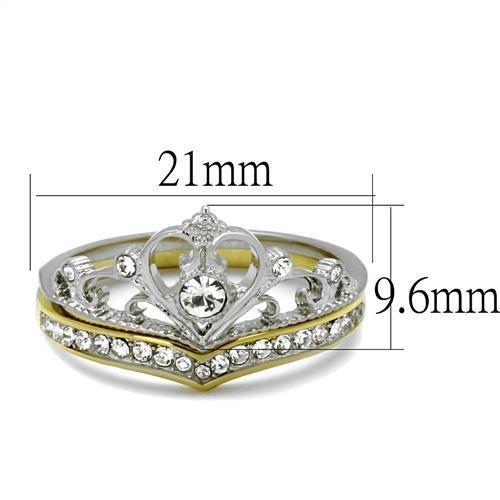 TK2294 - Two-Tone IP Gold (Ion Plating) Stainless Steel Ring with Top Grade Crystal in Clear-1
