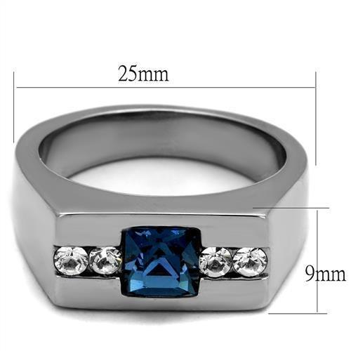 TK2307 - High polished (no plating) Stainless Steel Ring with Top Grade Crystal in Aquamarine-4