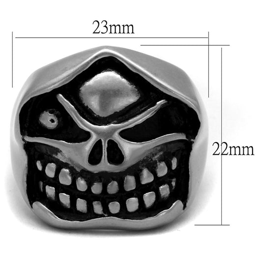 TK2418 - Antique Silver Stainless Steel Ring with Epoxy in Jet-1