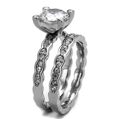 TK2659 - High polished (no plating) Stainless Steel Ring with AAA Grade CZ in Clear-3