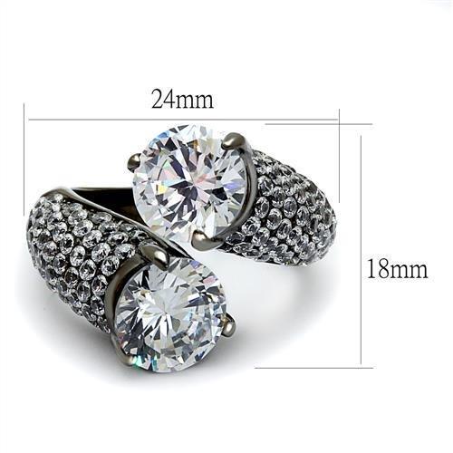TK2674 - IP Light Black (IP Gun) Stainless Steel Ring with AAA Grade CZ in Clear-1