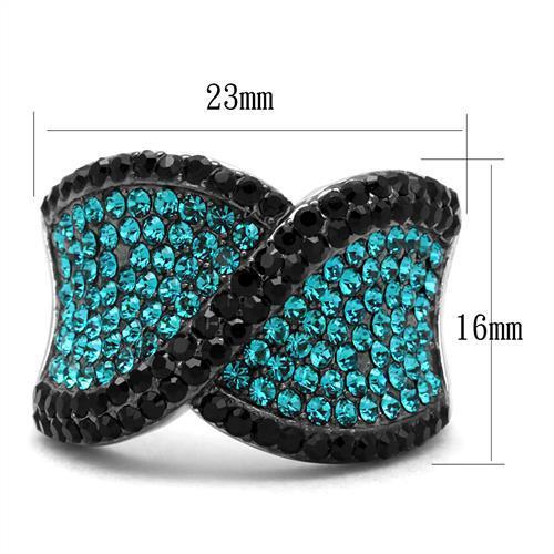 TK2764 - Two-Tone IP Black Stainless Steel Ring with Top Grade Crystal in Blue Zircon-1