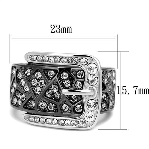 TK2769 - Two-Tone IP Black Stainless Steel Ring with Top Grade Crystal in Black Diamond Alamode