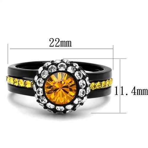 TK2783 - Two-Tone IP Black (Ion Plating) Stainless Steel Ring with Top Grade Crystal in Topaz-1
