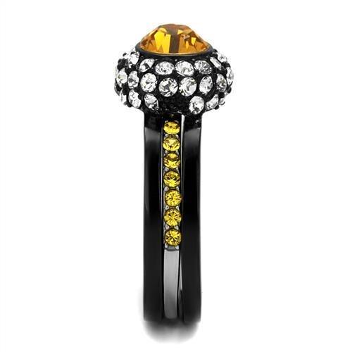 TK2783 - Two-Tone IP Black (Ion Plating) Stainless Steel Ring with Top Grade Crystal in Topaz-3
