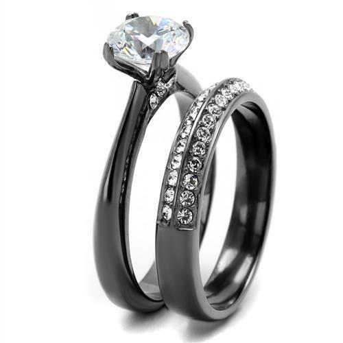 TK2797 - IP Light Black (IP Gun) Stainless Steel Ring with AAA Grade CZ in Clear Alamode