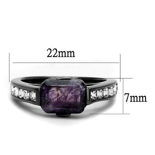 TK2832 - IP Light Black (IP Gun) Stainless Steel Ring with Precious Stone Amethyst Crystal in Amethyst-1