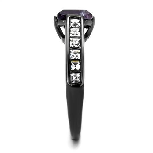 TK2832 - IP Light Black (IP Gun) Stainless Steel Ring with Precious Stone Amethyst Crystal in Amethyst-3