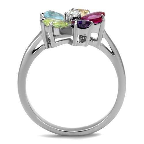 TK2867 - High polished (no plating) Stainless Steel Ring with AAA Grade CZ in Multi Color Alamode