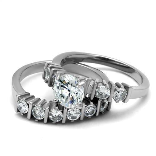 TK2869 - High polished (no plating) Stainless Steel Ring with AAA Grade CZ in Clear Alamode