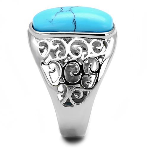 TK3043 - High polished (no plating) Stainless Steel Ring with Synthetic Turquoise in Sea Blue Alamode