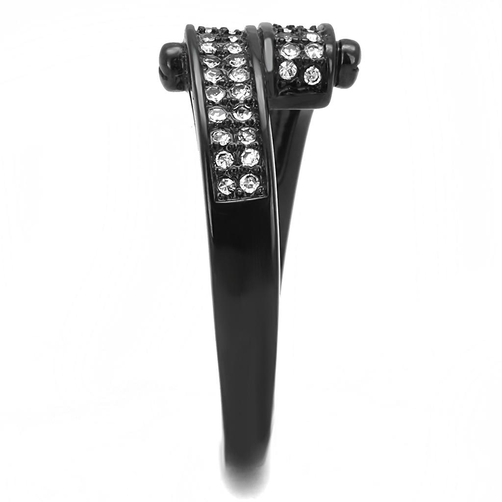 TK3049 - IP Black(Ion Plating) Stainless Steel Ring with Top Grade Crystal in Clear-3