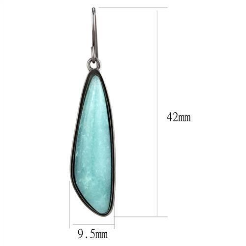 TK3072 - IP Light Black (IP Gun) Stainless Steel Earrings with Semi-Precious Amazon Stone in Emerald-1