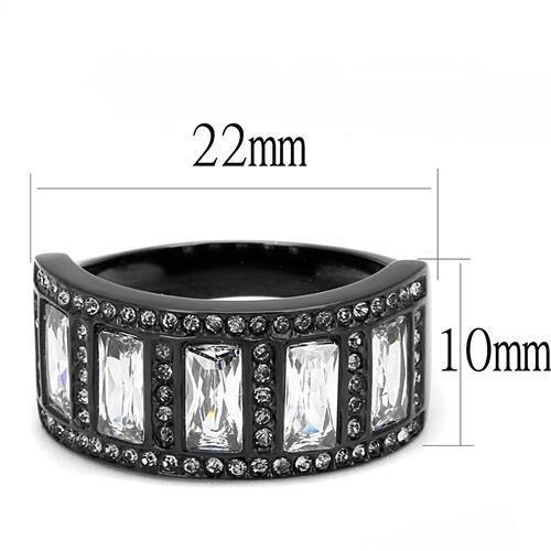 TK3168 - IP Black(Ion Plating) Stainless Steel Ring with AAA Grade CZ in Clear-1
