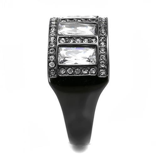 TK3168 - IP Black(Ion Plating) Stainless Steel Ring with AAA Grade CZ in Clear-3