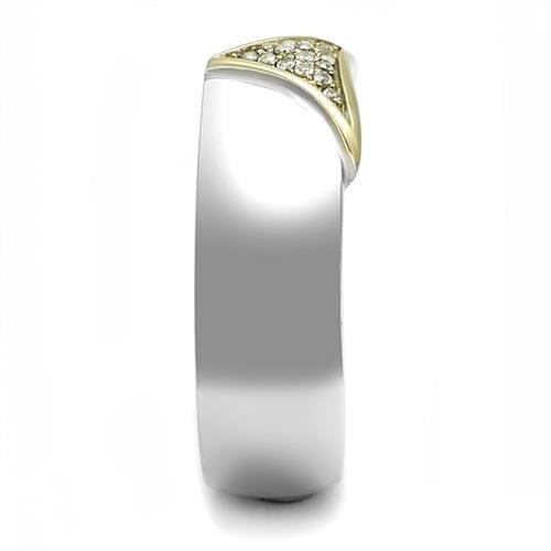 TK3187 - Two-Tone IP Gold (Ion Plating) Stainless Steel Ring with AAA Grade CZ in Clear Alamode