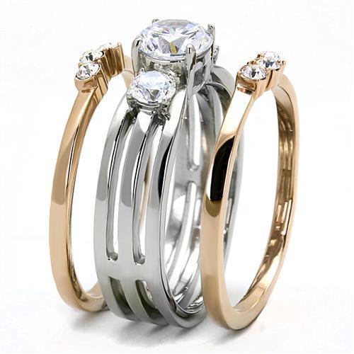 TK3212 - Two-Tone IP Rose Gold Stainless Steel Ring with AAA Grade CZ in Clear Alamode