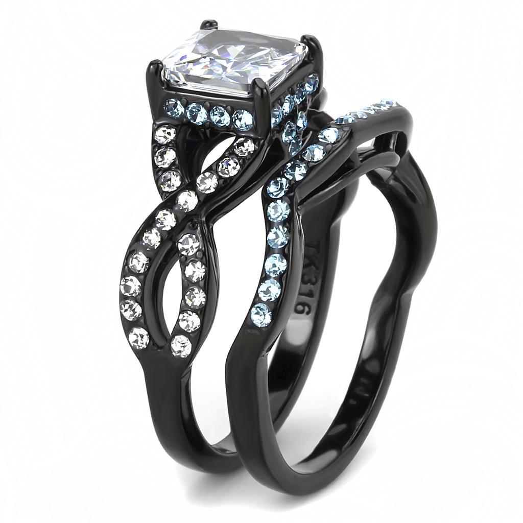 TK3457 - IP Black(Ion Plating) Stainless Steel Ring with AAA Grade CZ in Clear-3