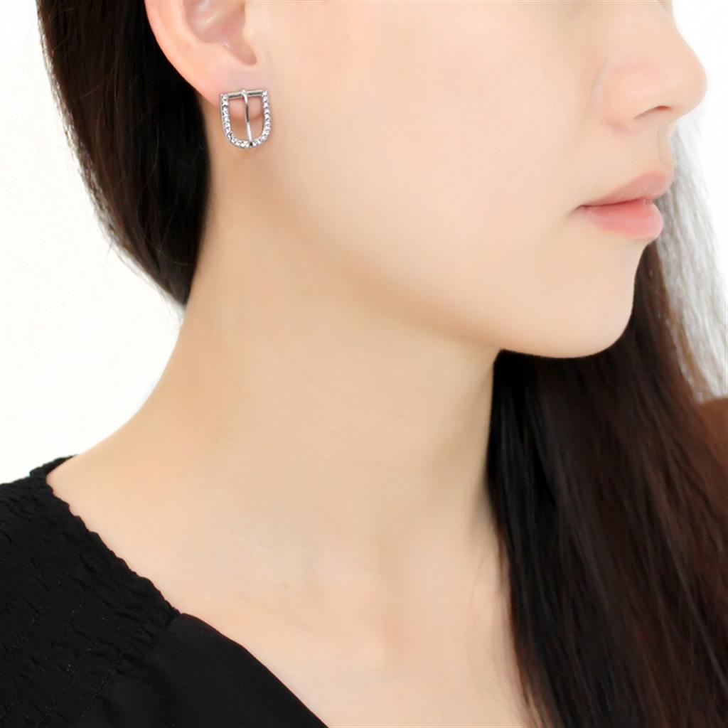 TK3489 - High polished (no plating) Stainless Steel Earrings with Top Grade Crystal in Clear-2