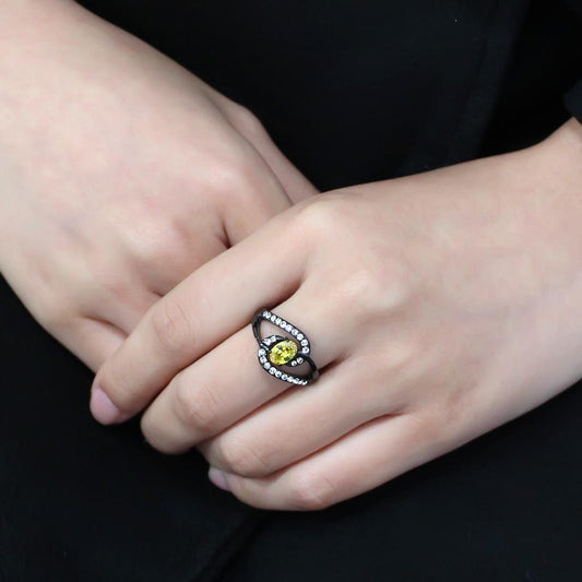 TK3571 - IP Black(Ion Plating) Stainless Steel Ring with AAA Grade CZ in Topaz Alamode