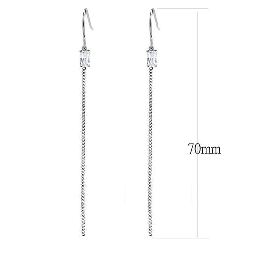 TK3599 - High polished (no plating) Stainless Steel Earrings with AAA Grade CZ in Clear-1
