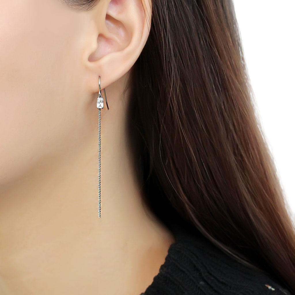 TK3599 - High polished (no plating) Stainless Steel Earrings with AAA Grade CZ in Clear-2