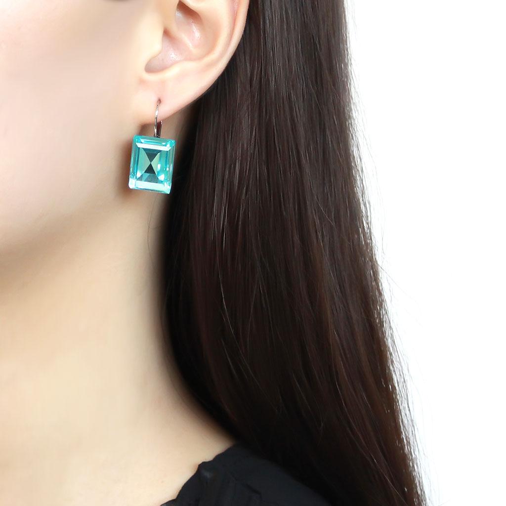 TK3649 - High polished (no plating) Stainless Steel Earrings with Top Grade Crystal in Sea Blue-2