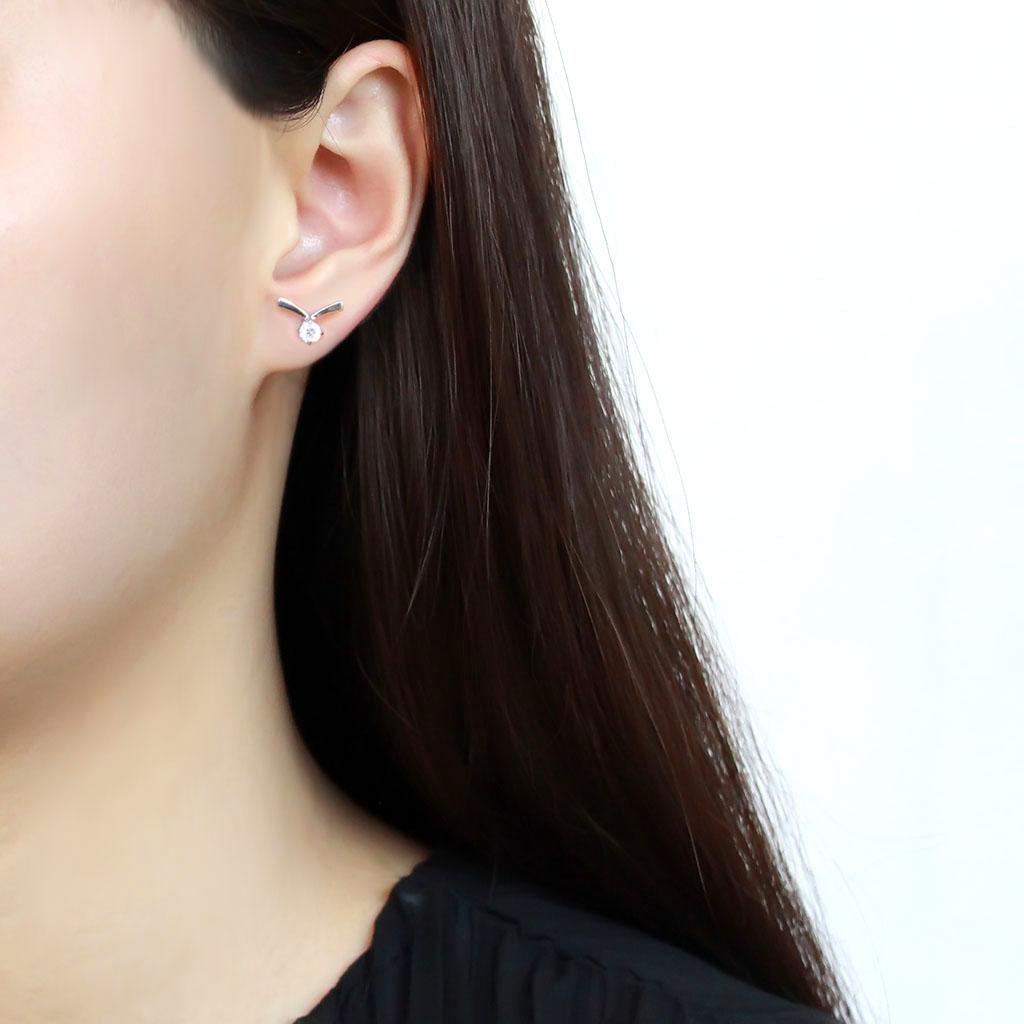 TK3657 - High polished (no plating) Stainless Steel Earrings with AAA Grade CZ in Clear-2