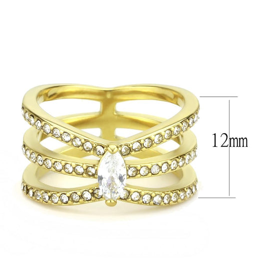 TK3705 - IP Gold(Ion Plating) Stainless Steel Ring with AAA Grade CZ in Clear-1