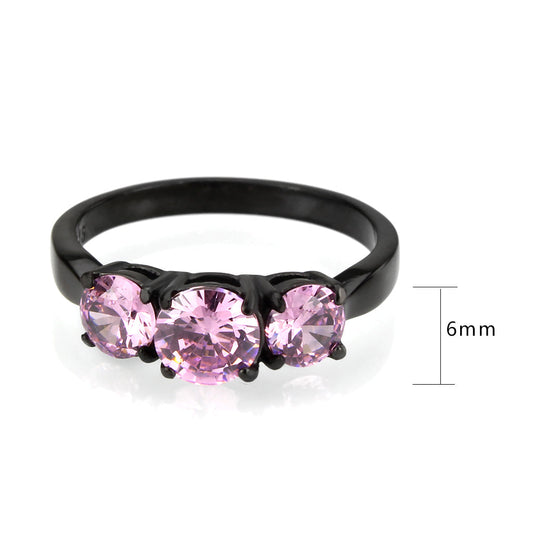 TK3742 - IP Black Stainless Steel Ring with AAA Grade CZ in Rose Alamode