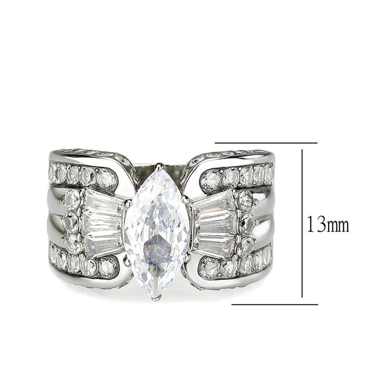 TK3777 - High polished (no plating) Stainless Steel Ring with AAA Grade CZ in Clear Alamode