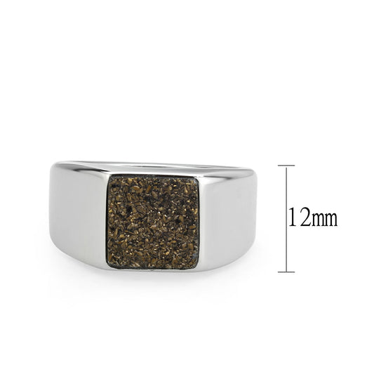 TK3904 - High polished (no plating) Stainless Steel Ring with Druzy in Brown Alamode