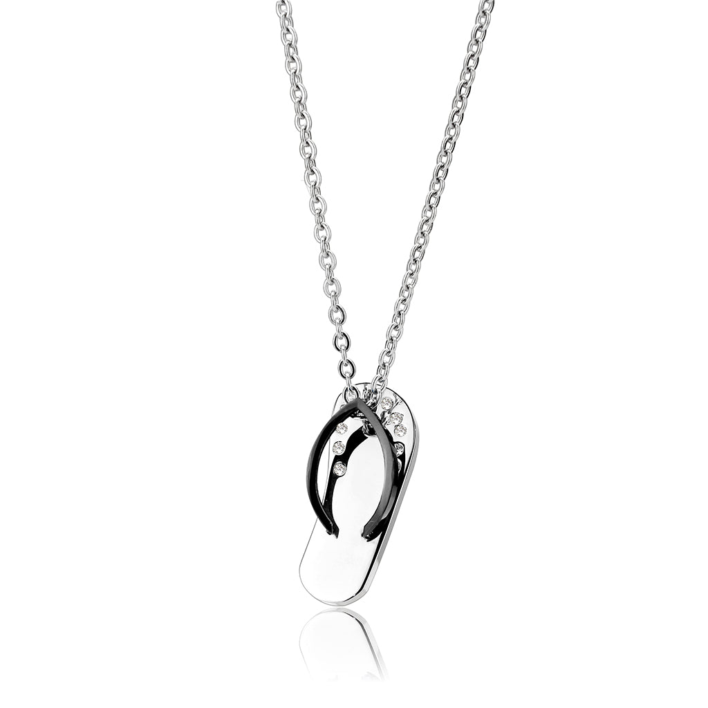 TK3942 - Two Tone IP Black Stainless Steel Chain Pendant with Top Grade Crystal in Clear-3