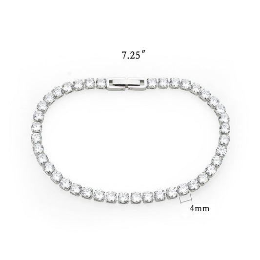 TK3947 - High polished (no plating) Stainless Steel Bracelet with AAA Grade CZ in Clear Alamode