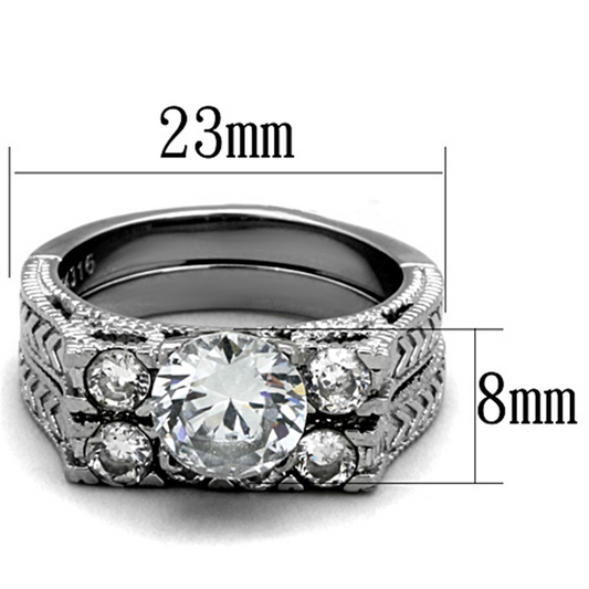 TK5X019 - High polished (no plating) Stainless Steel Ring with AAA Grade CZ in Clear Alamode
