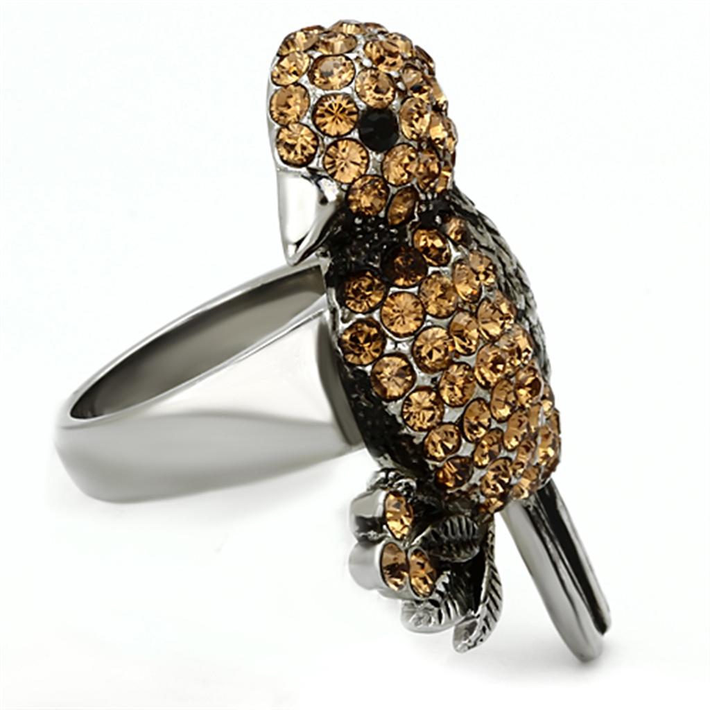 TK932 - High polished (no plating) Stainless Steel Ring with Top Grade Crystal in Smoked Quartz-3