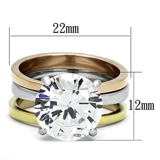 TK963 - Three Tone (IP Gold & IP Rose Gold & High Polished) Stainless Steel Ring with AAA Grade CZ in Clear-1