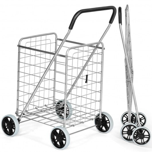 Portable Folding Shopping Cart Utility for Grocery Laundry-Black W2B
