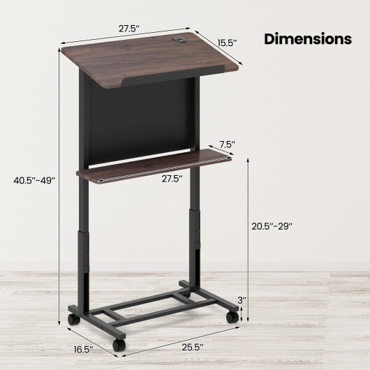 40.5-49 Inch Height Adjustable Rolling Podium Stand Lectern Table-Black W2B