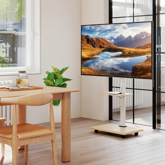 Rolling TV Stand on Wheels Mobile TV Cart for 32-75 Inch TVs Portable AV Cart-Natural