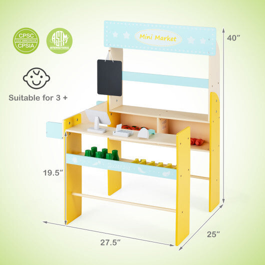 Kid's Pretend Play Grocery Store with Cash Register and Blackboard-Blue