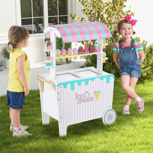 Kids Ice Cream Cart Playset with Display Rack and Accessories-Red W2B