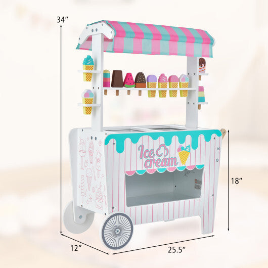 Kids Ice Cream Cart Playset with Display Rack and Accessories