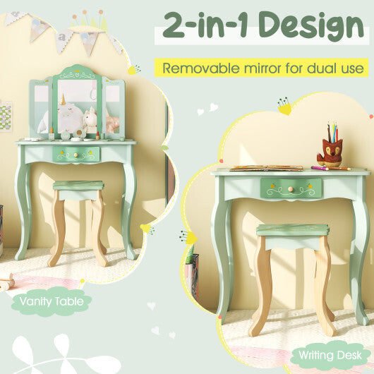 Kids Vanity Set with Tri-folding Mirror-White W2B