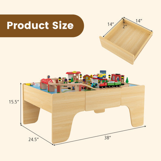 84-Piece Wooden Train Set with Reversible and Detachable Tabletop W2B