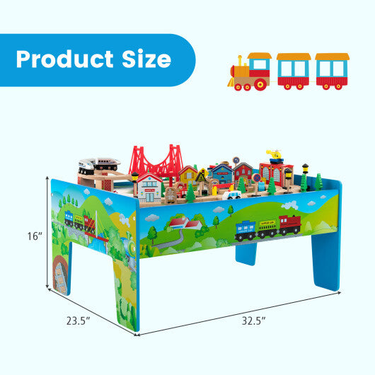 80-Piece Wooden Train Set and Table W2B