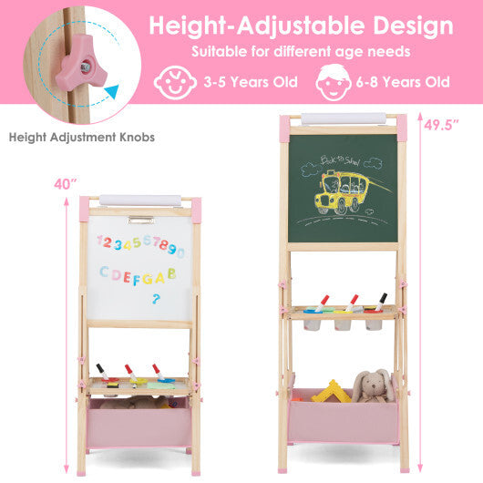 3-in-1 Double-Sided Adjustable Kid Easel for 3-8 Years Old Toddlers-Blue W2B